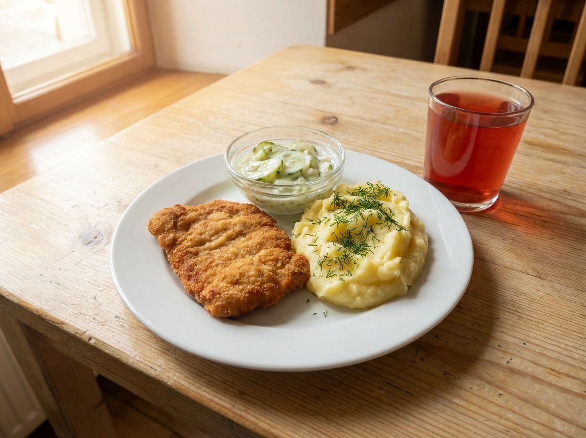 Kotlet schabowy z ziemniakami i surówką